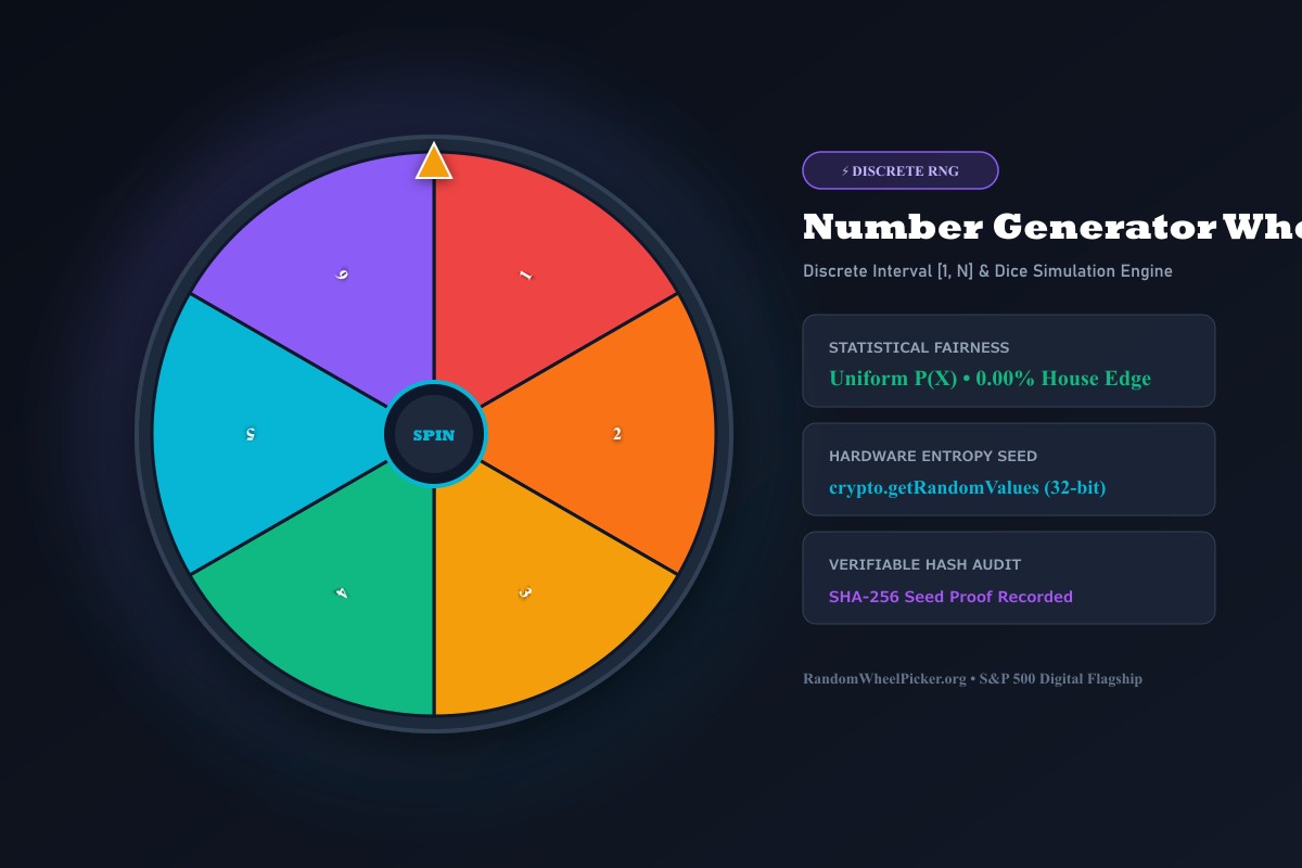 Interactive Random Number Generator Wheel 1 to 100 with Uniform Discrete Probability Distribution