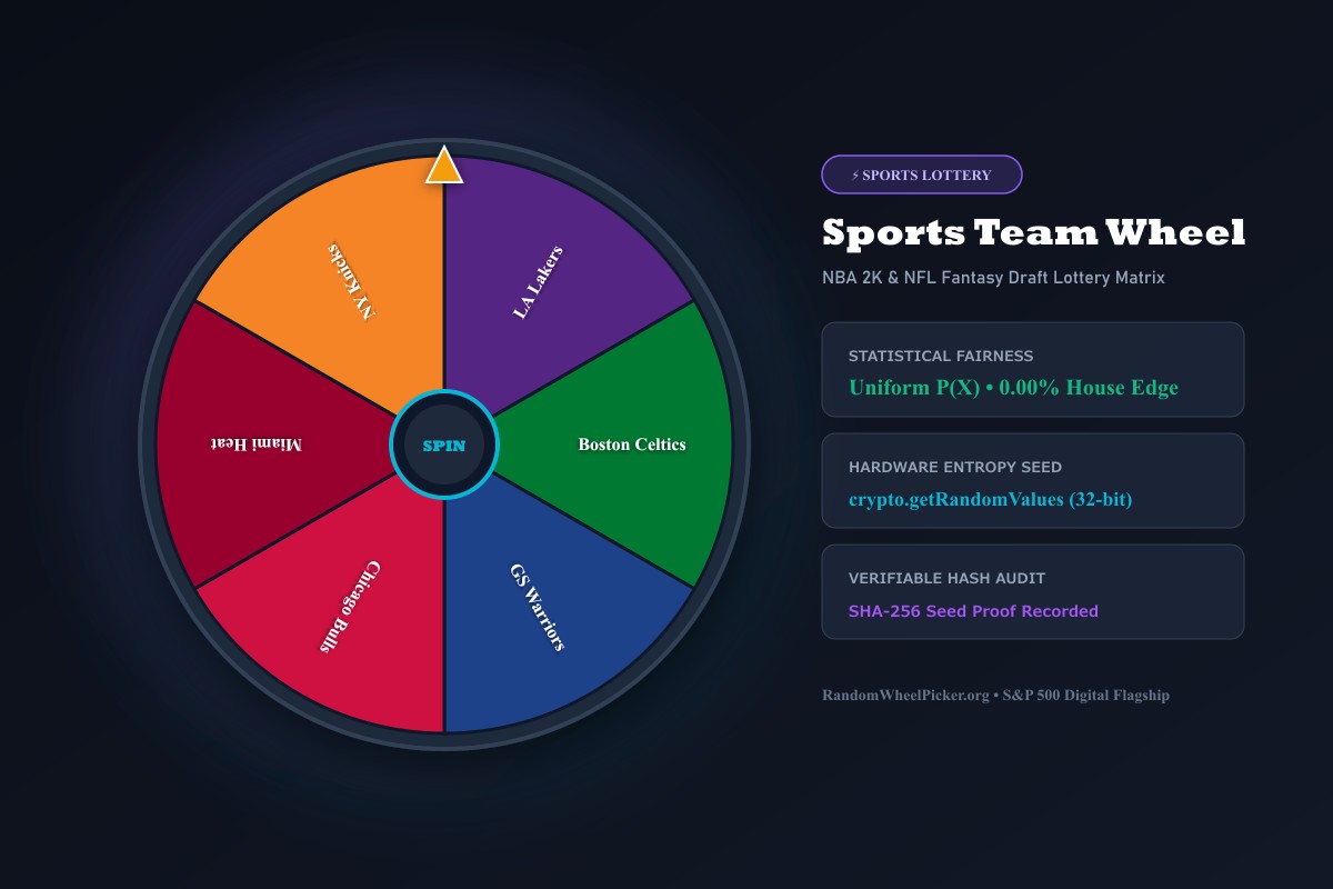 Sports Team Wheel Spinner Interface for NBA, NFL, and Fantasy Draft Lottery